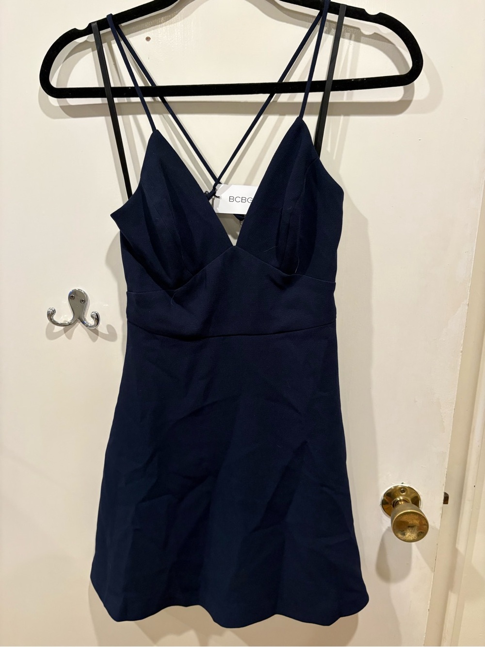 BCBG Navy Double-Strap V-Neck Mini Dress